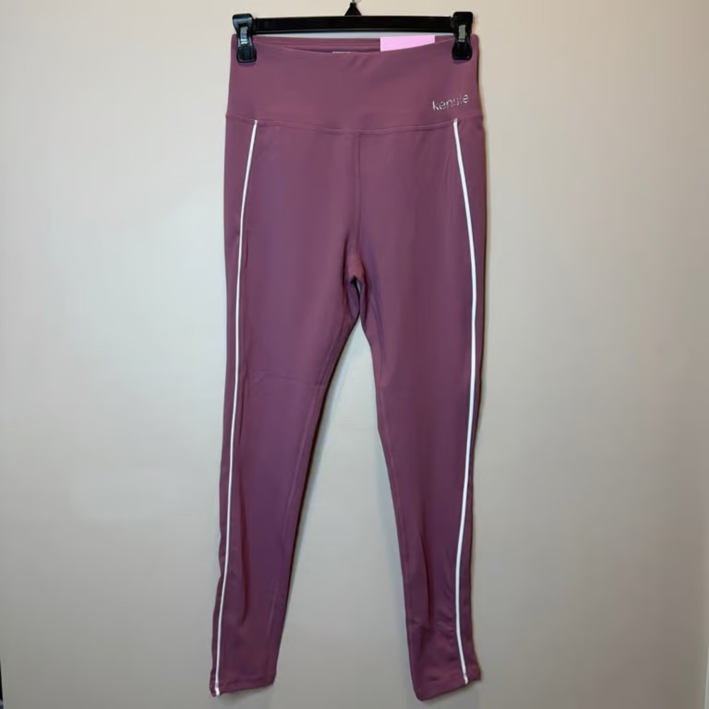 NWT Kensie Womens High Waisted Leggings Mauve White Piping Size Small Athleisure